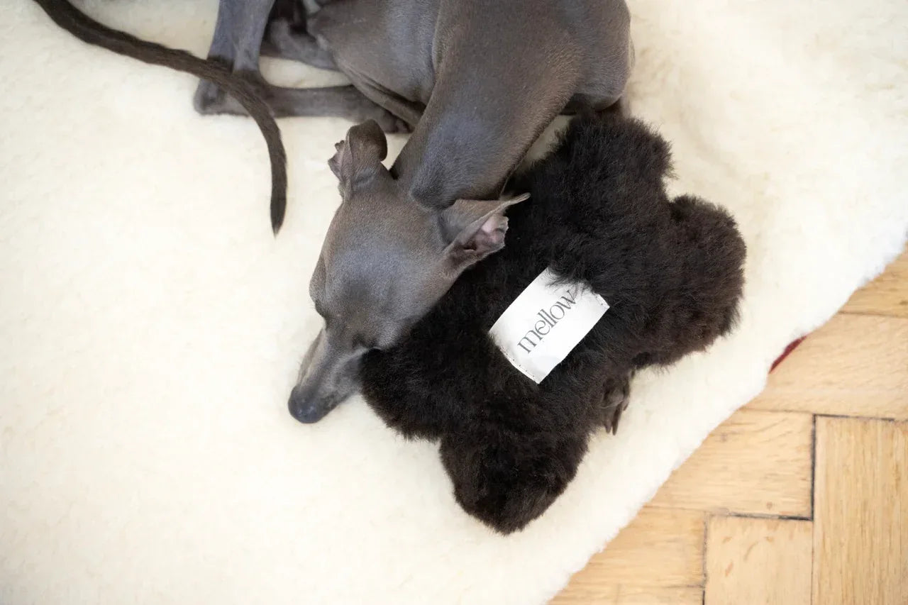 Natural Sheepskin Dog Toy - Bone - Black-2